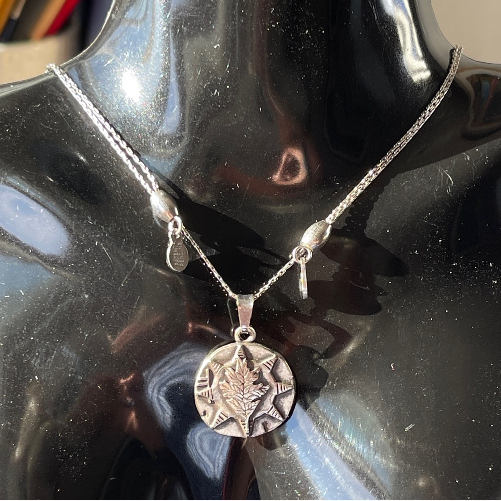Alex & Ani adjustable slide silver-tone Oak leaf design necklace 22”-24”